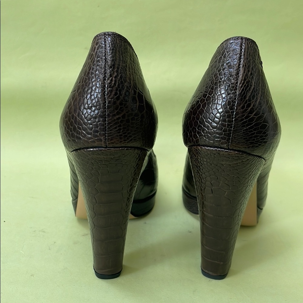 New Gucci Dark Brown Alligator/Leather Heels Elegant Design - Picture 11 of 13